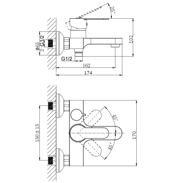 Смеситель для ванны с коротким изливом RUSH Tenerife TE2835-44