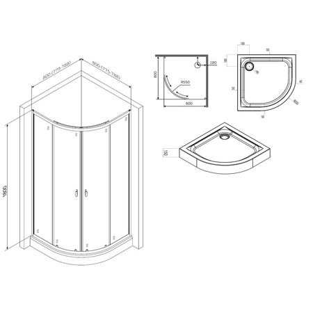 Душевой уголок с поддоном (80х80) Am.Pm X-Joy Twin Slide W88E-205-080MT64