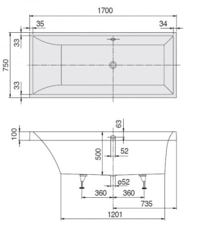 Ванна квариловая Villeroy & Boch Squaro 170х75, StarWhite (UBQ170SQR2V-96)