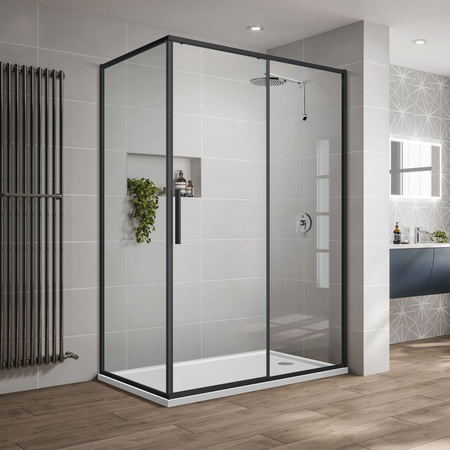 Душевой уголок Vincea  Slim-U VSR-2SU9012CLB (120х90)  м.черный, стекло прозрачное