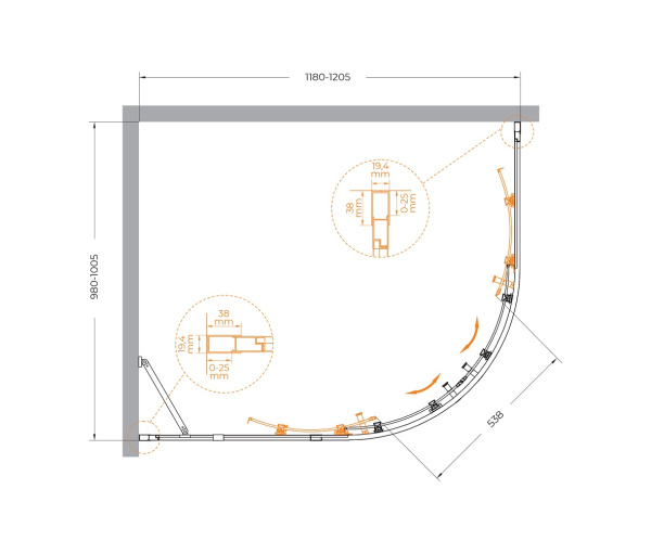 Душевой уголок (120х100) CEZARES MOLVENO MOLVENO-RH-2-120/100-C-GM-IV