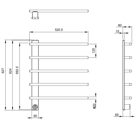 Полотенцесушитель электрический WONZON & WOGHAND NÜRNBERG, черный матовый WW-AL345-MB