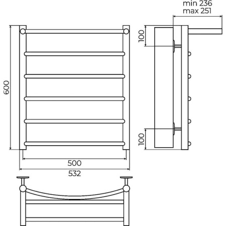 Полотенцесушитель водяной с полкой (50х60) П6 Terminus Классик 4670078556752