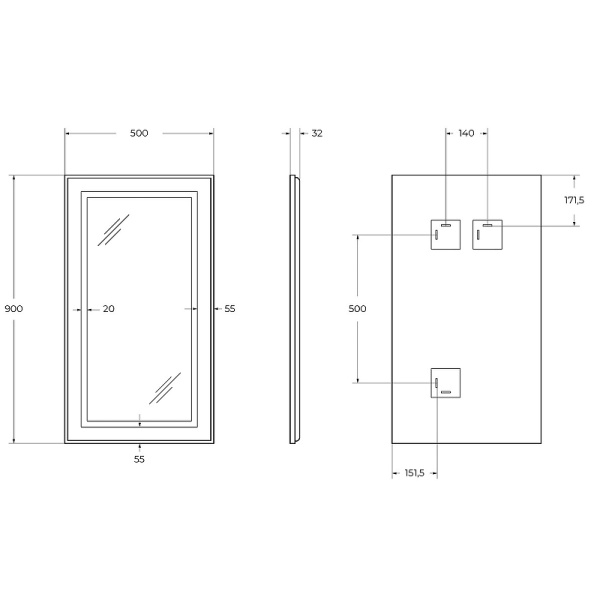 Зеркало (50х90) BelBagno Kraft SPC-KRAFT-500-900-SENS-NERO с подсветкой