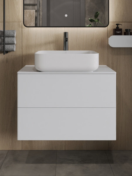 Тумба с раковиной подвесная 75 см, Orange Otto Ot-75TuMDF+B05-500W белый глянец