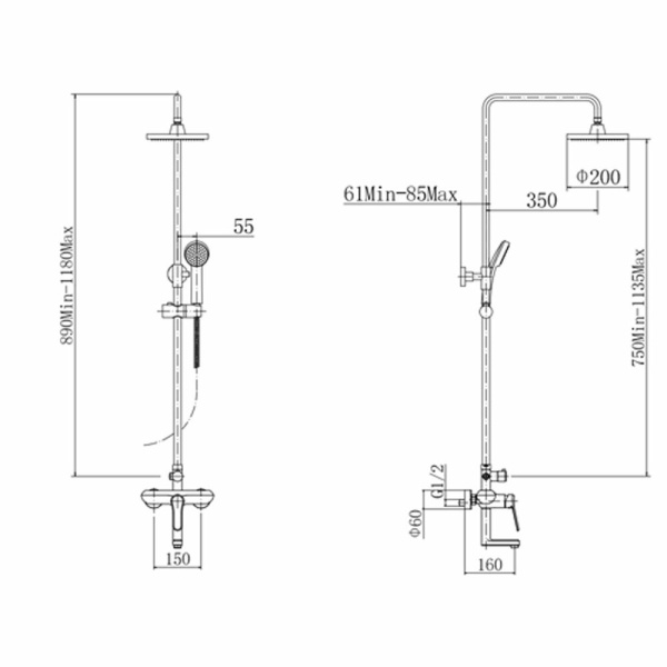 Душевая система с изливом Fashun  A2412