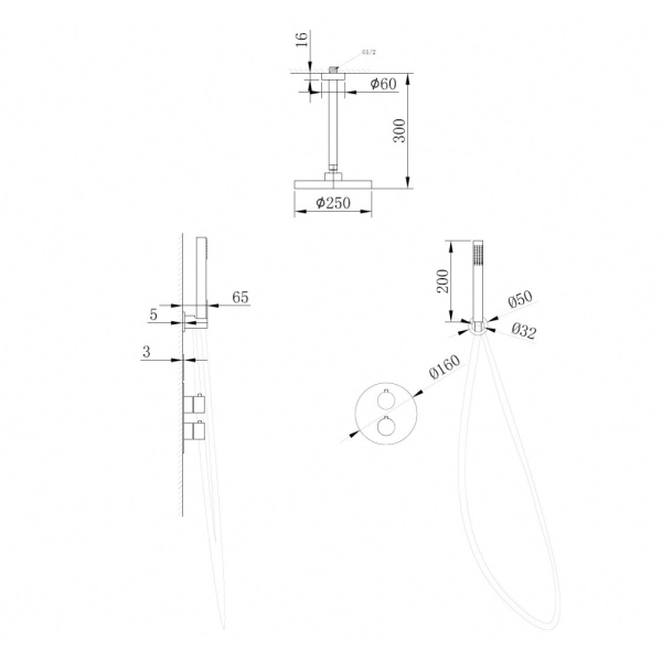Душевой комплект ABBER Wasser Kreis AF8121NG скрытого монтажа без излива, никель