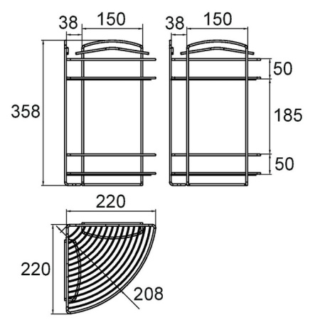Полка двухъярусная угловая Milardo , проволока стальная (209WC20M44)