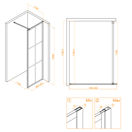 Душевая перегородка 90 см RGW WA-111 B Walk In 411011109-84 прозрачное