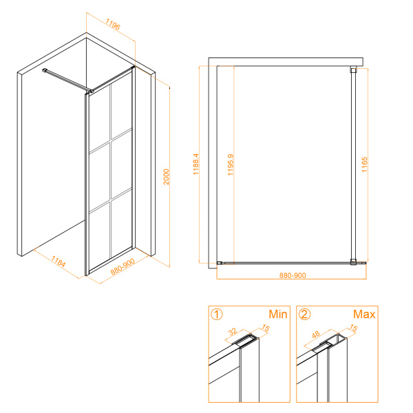 Душевая перегородка 90 см RGW WA-111 B Walk In 411011109-84 прозрачное