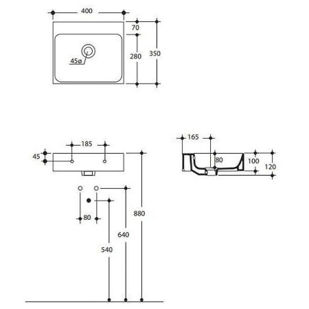 Раковина подвесная (40х35) Kerasan Cento 353901*0 белый