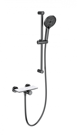 Смеситель для душа с гарнитуром WONZON & WOGHAND ClickPlate, темный графит WW-B2052-A-BGG