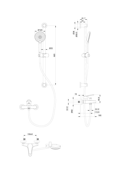 Смеситель для ванны с душевым гарнитуром WONZON & WOGHAND, темный графит WW-C2501-BGG Смеситель для ванны с душевым гарнитуром WONZON & WOGHAND, темный графит WW-C2501-BGG