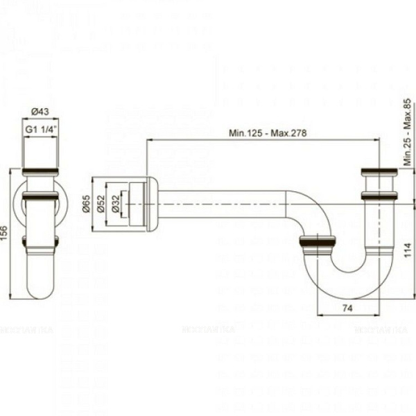 Сифон S-типа для мойки (металлический) Vitra Syphon A45117, хром 