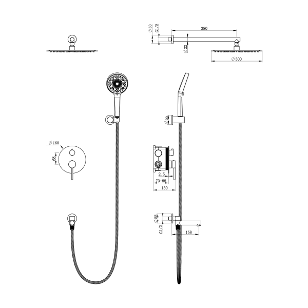 Душевой комплект с внутренней частью Y OL-939017-MB, черный матовый