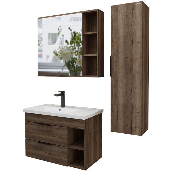 Тумба подвесная Grossman ФОРТА-80 см 1080042 с 2-я ящ, темный дуб