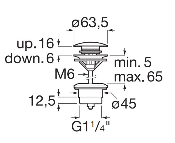 Донный клапан Roca Aqua click-clack 1 1/4 titanium black, D65 5054015CN