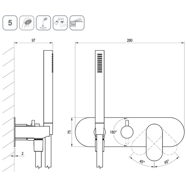 Смеситель для душа Ravak Eleganta EL 065.20BLM.O2+S X070300 черный матовый Смеситель для душа Ravak Eleganta EL 065.20BLM.O2+S X070300 черный матовый
