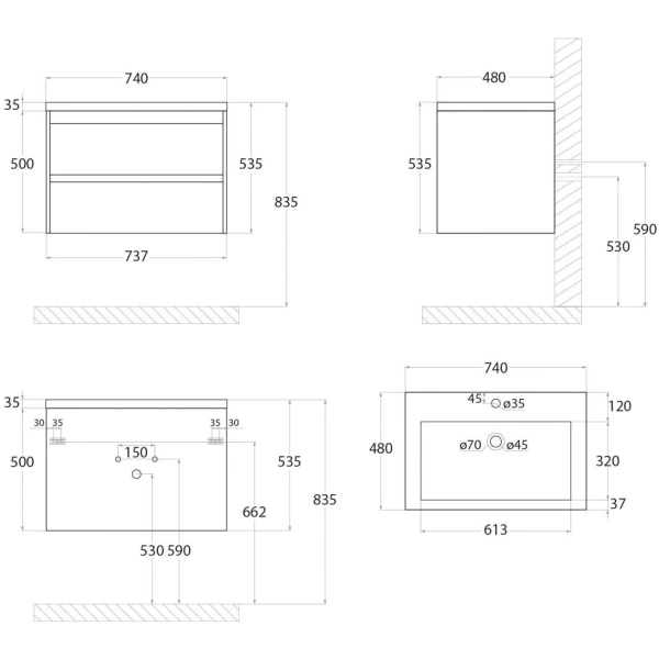 База под раковину Art&Max Family-M-750-2C-SO-BO