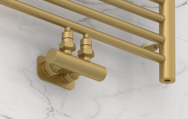 Вентиль Сунержа угловой EU50 (2 х G 1/2" НР х G 3/4" НГ) 032-1416-1234 золотой матовый