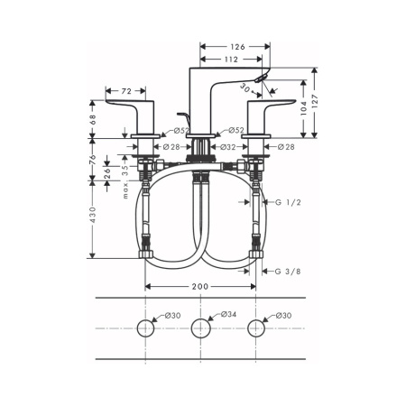 Смеситель для раковины на 3 отверстия с донным клапаном Hansgrohe Talis E 71733140 шлифованная бронза
