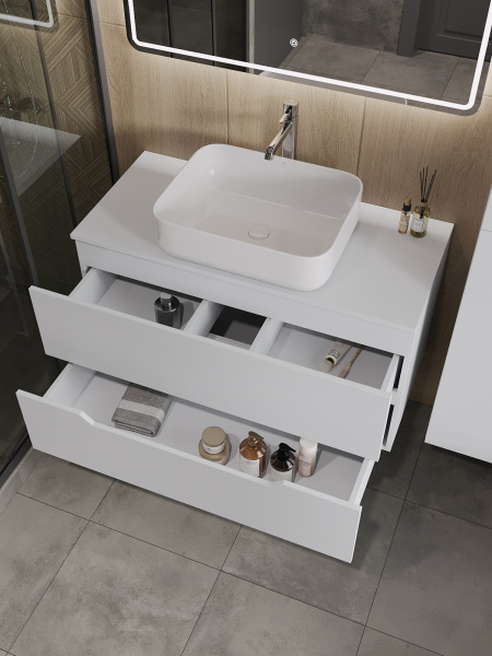 Тумба с раковиной подвесная 100 см, Orange Line Li-100TuwMDF+B05-500W белый