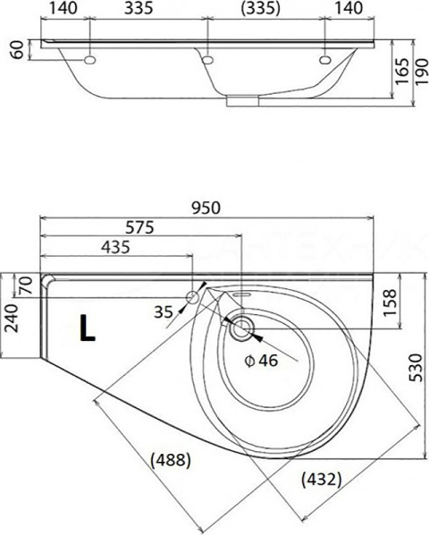 Раковина подвесная Ravak Avocado Comfort 95 L XJ9L1100000