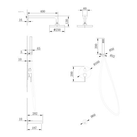 Душевой комплект ABBER Emotion AF8817 скрытого монтажа с изливом, хром
