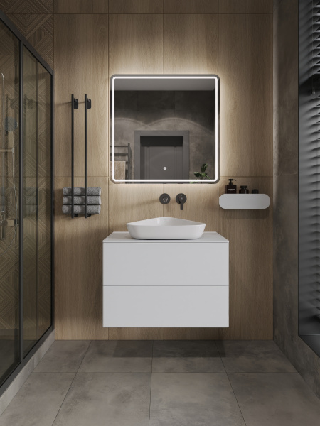 Тумба с раковиной подвесная 75 см, Orange Otto Ot-75TuMDF+B07-500W белый глянец