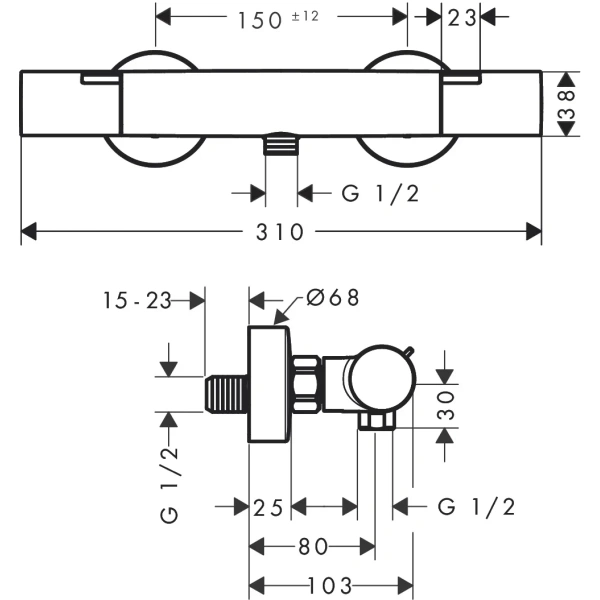 Термостат для душа Hansgrohe Ecostat Fine 13324670 черный матовый