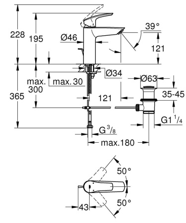 Смеситель однорычажный для раковины Grohe Eurosmart 233222 433 (233222433) черный матовый