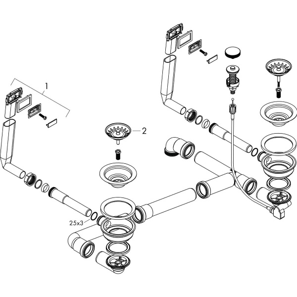 Автоматическая установка для слива и перелива для двойной чаши Hansgrohe 43932800