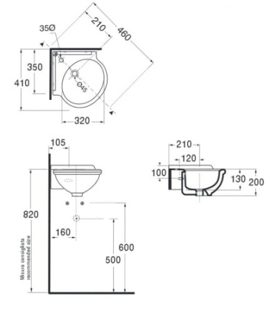 Раковина угловая  Azzurra Jubilaeum JULS0353500MBI (JUB35/AN bi)*1