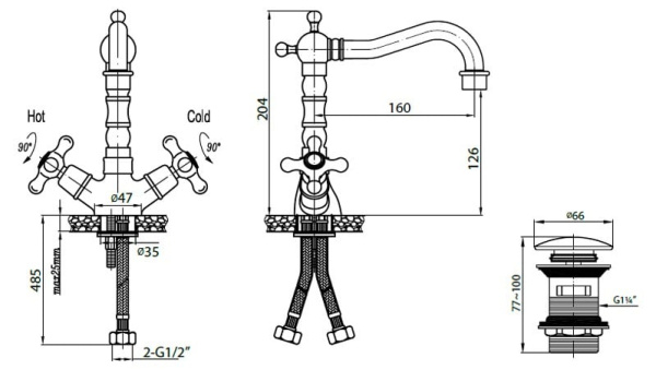 Смеситель для раковины Cezares Retro RETRO-C-LS2-BLC