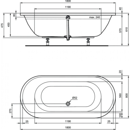 Ванна акриловая (180х80) Ideal Standard CONNECT AIR E106801