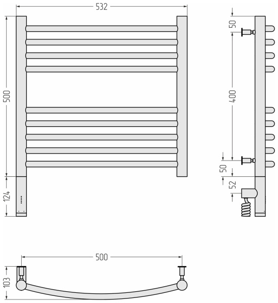 Полотенцесушитель электрический (50х50) Сунержа Богема 3.0 31-5802-5050 левый