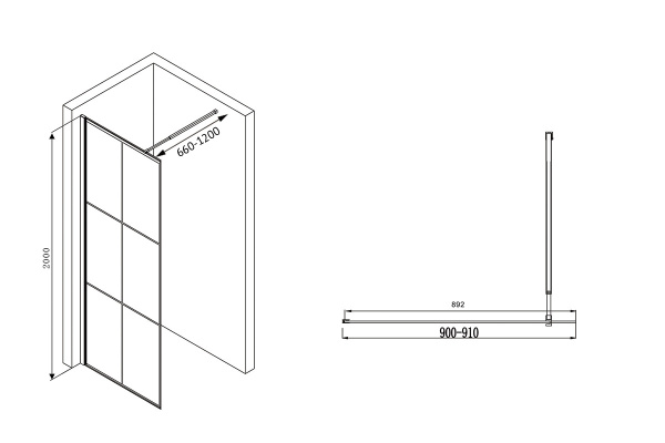 Душевая перегородка (90х200) ABBER Immer Offen AG62090B черный