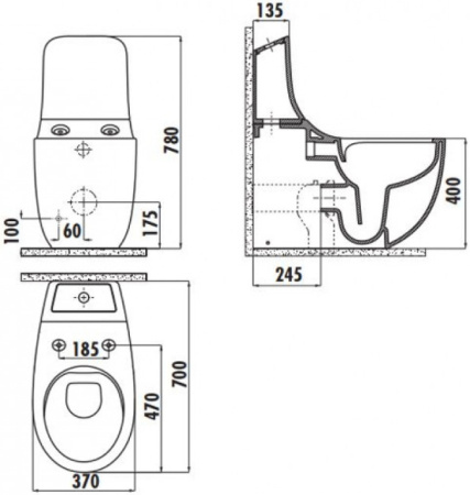 Унитаз безободковый напольный с функцией биде Creavit Foglia FG360-00CB00E-0000