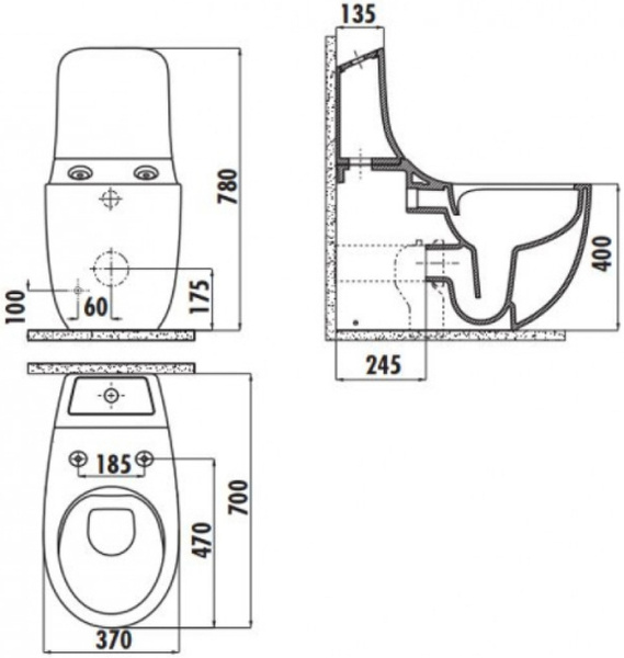 Унитаз безободковый напольный с функцией биде Creavit Foglia FG360-00CB00E-0000