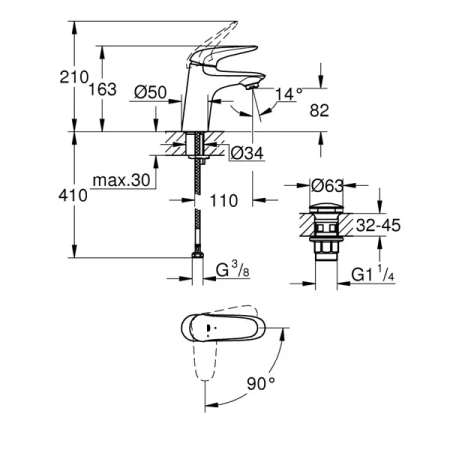 Смеситель для раковины Grohe Wave 23748 001 (23748001) хром