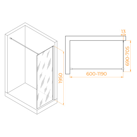 Душевая перегородка 70 см RGW WA-010 Walk-in 351001007-11