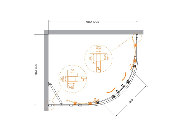 Душевой уголок (100х80) CEZARES MOLVENO MOLVENO-RH-2-100/80-P-Cr