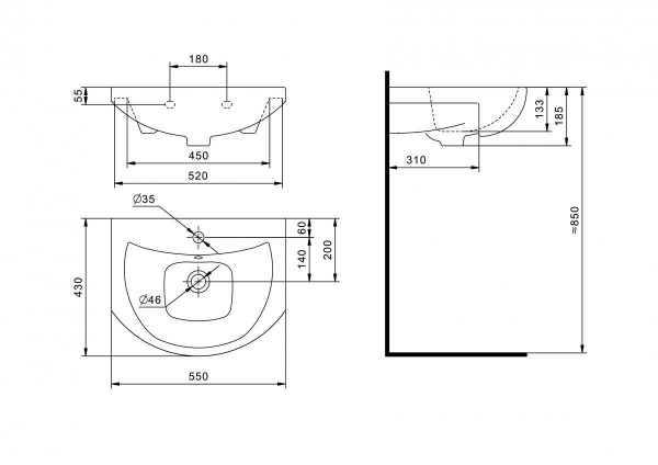Раковина встраиваемая Onika Балтика 55 1WH501702
