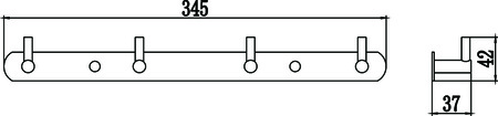 Планка с крючками 4 крючка Savol S-007214B