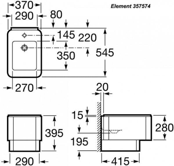 Биде напольное с отверстием под смеситель Roca Element 357577000