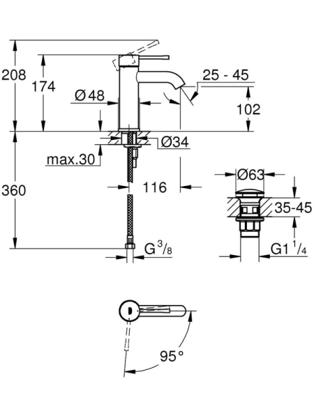 Смеситель для раковины однорычажный Grohe Essence New  23797 2431 (237972431) черный матовый