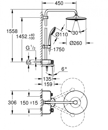 Душевая система с термостатом для настенного монтажа Grohe Euphoria SmartControl System 310 Duo 26507 DC0 (26507DC0) суперсталь