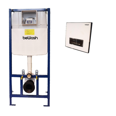 Комплект Инсталляция beWash для подвесного унитаза BW74 с кнопкой смыва Vago P05WC, Белое стекло/Хром  K500RZVP0500BYC00000