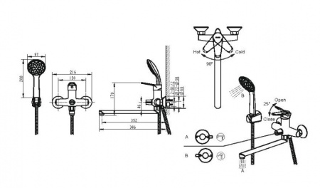 Смеситель для ванны длинный излив Bravat Emeralda F6135147CP-LB-RUS
