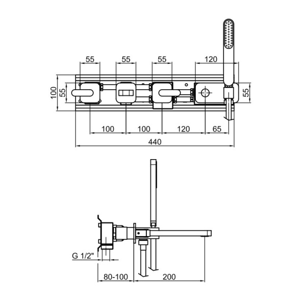 Смеситель для ванны Webert Living LV720901560, черный Смеситель для ванны Webert Living LV720901560, черный